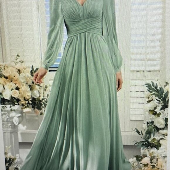 Black Plus 28W Formal Chiffon Long Sleeve Maxi Pockets - Picture 3 of 8